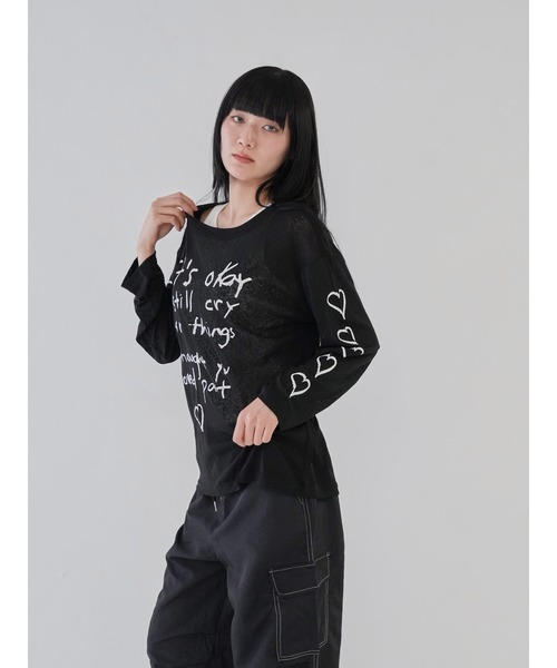Uenui（ウニュイ）の「【 cunii 】ハートプリント シアー ロングTシャツ シースルー 長袖Tシャツ（Tシャツ/カットソー・レディース・ブラック/ベージュ・FREE）」の4枚目の写真