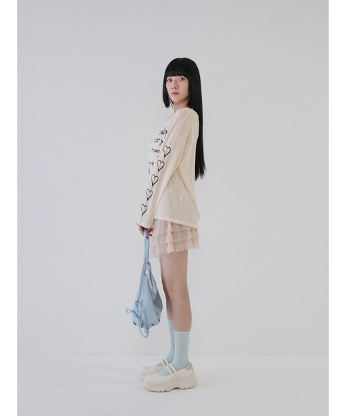 Uenui（ウニュイ）の「【 cunii 】ハートプリント シアー ロングTシャツ シースルー 長袖Tシャツ（Tシャツ/カットソー・レディース・ブラック/ベージュ・FREE）」の15枚目の写真