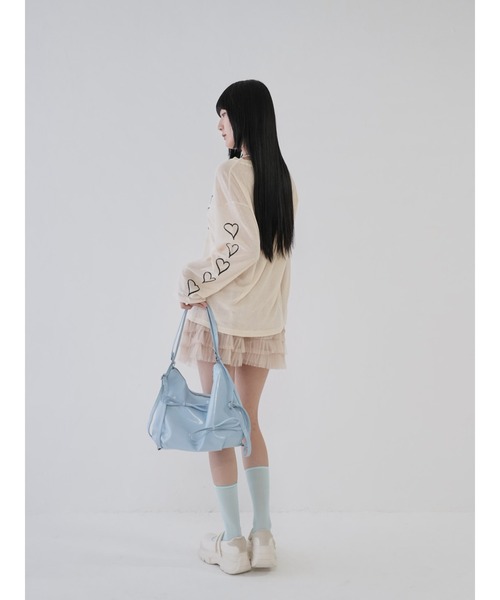 Uenui（ウニュイ）の「【 cunii 】ハートプリント シアー ロングTシャツ シースルー 長袖Tシャツ（Tシャツ/カットソー・レディース・ブラック/ベージュ・FREE）」の13枚目の写真