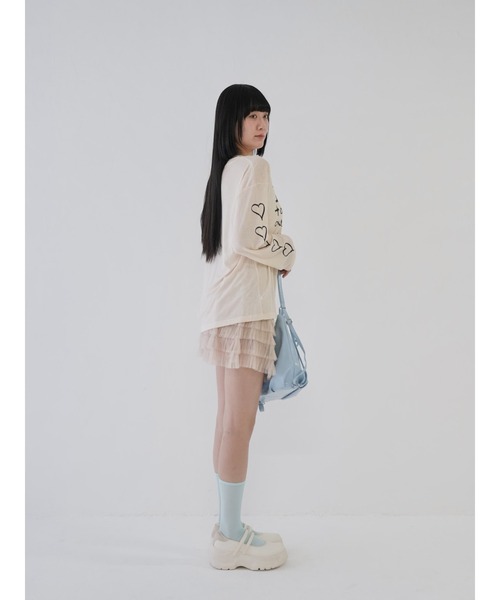 Uenui（ウニュイ）の「【 cunii 】ハートプリント シアー ロングTシャツ シースルー 長袖Tシャツ（Tシャツ/カットソー・レディース・ブラック/ベージュ・FREE）」の12枚目の写真