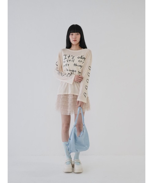 Uenui（ウニュイ）の「【 cunii 】ハートプリント シアー ロングTシャツ シースルー 長袖Tシャツ（Tシャツ/カットソー・レディース・ブラック/ベージュ・FREE）」の11枚目の写真