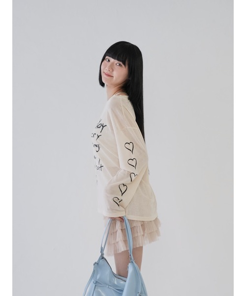 Uenui（ウニュイ）の「【 cunii 】ハートプリント シアー ロングTシャツ シースルー 長袖Tシャツ（Tシャツ/カットソー・レディース・ブラック/ベージュ・FREE）」の22枚目の写真
