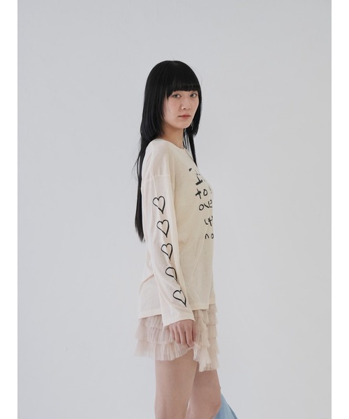 Uenui（ウニュイ）の「【 cunii 】ハートプリント シアー ロングTシャツ シースルー 長袖Tシャツ（Tシャツ/カットソー・レディース・ブラック/ベージュ・FREE）」の21枚目の写真
