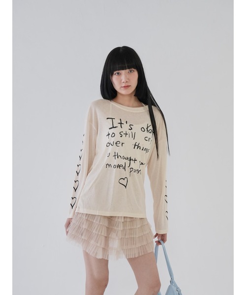 Uenui（ウニュイ）の「【 cunii 】ハートプリント シアー ロングTシャツ シースルー 長袖Tシャツ（Tシャツ/カットソー・レディース・ブラック/ベージュ・FREE）」の20枚目の写真