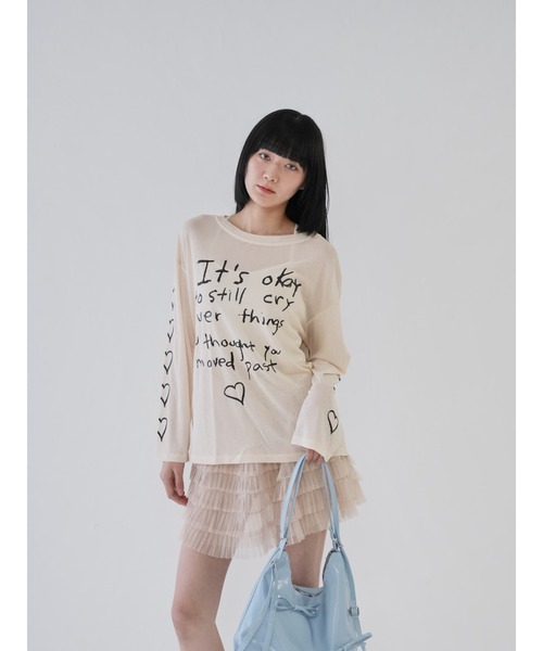 Uenui（ウニュイ）の「【 cunii 】ハートプリント シアー ロングTシャツ シースルー 長袖Tシャツ（Tシャツ/カットソー・レディース・ブラック/ベージュ・FREE）」の19枚目の写真