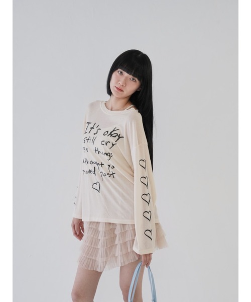 Uenui（ウニュイ）の「【 cunii 】ハートプリント シアー ロングTシャツ シースルー 長袖Tシャツ（Tシャツ/カットソー・レディース・ブラック/ベージュ・FREE）」の18枚目の写真