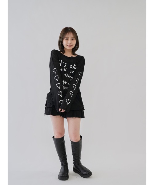 cunii 】ハートプリント シアー ロングTシャツ シースルー 長袖T