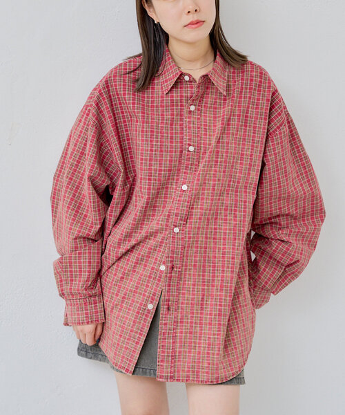 Kastane(カスタネ)の「【UNISEX】アシッドウォッシュドチェックシャツ(シャツ/ブラウス・メンズ・ブラウン/グリーン/レッド・FREE)」の3枚目の写真