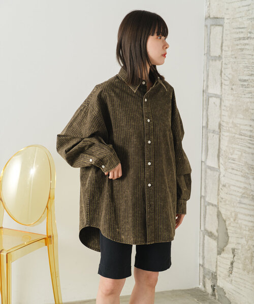 Kastane(カスタネ)の「【UNISEX】アシッドウォッシュドチェックシャツ(シャツ/ブラウス・メンズ・ブラウン/グリーン/レッド・FREE)」の7枚目の写真