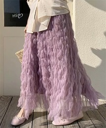 ワッシャーボリュームチュールスカート 多色展開ロングスカート