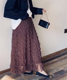 ワッシャーボリュームチュールスカート 多色展開ロングスカート