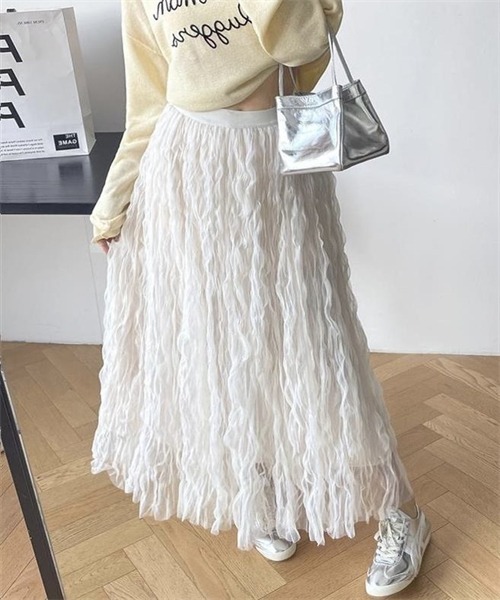 Dream garden(ドリームガーデン)の「ワッシャーボリュームチュールスカート 多色展開ロングスカート(スカート・レディース・カーキ/ブラック/ワインレッド/ブラウン/パープル系/パープル/アイボリー・FREE)」の11枚目の写真
