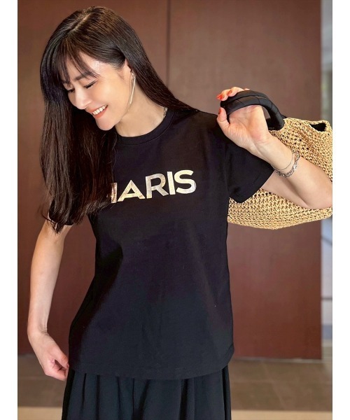 Day and Grade(デイアンドグレイド)の「【Shihoセレクト】PARISTシャツ(箔プリントver) / ストレッチ(Tシャツ/カットソー・レディース・ブラック/ホワイト・FREE)」の9枚目の写真