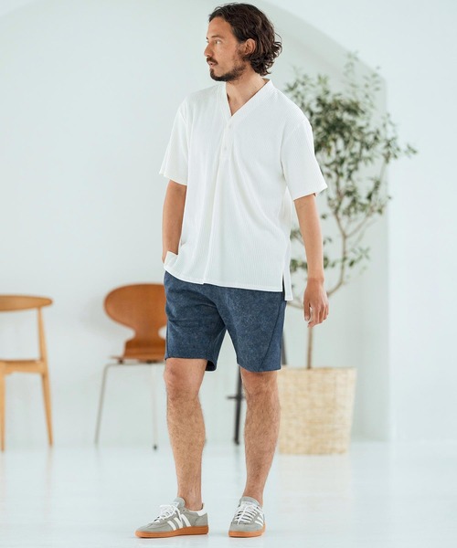 Magine(マージン)の「mt9602-Textured Jacquard Fabric Henley V-neck T-shirt Tシャツ(Tシャツ/カットソー・メンズ・ブラック/ホワイト/ベージュ・44/46/48)」の19枚目の写真