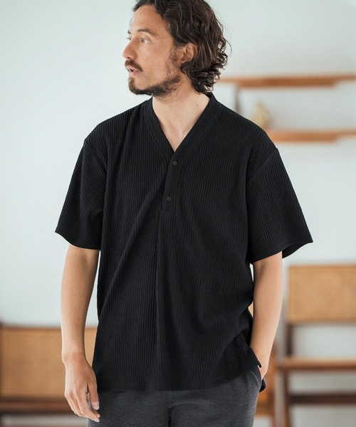 Magine(マージン)の「mt9602-Textured Jacquard Fabric Henley V-neck T-shirt Tシャツ(Tシャツ/カットソー・メンズ・ブラック/ホワイト/ベージュ・44/46/48)」の16枚目の写真