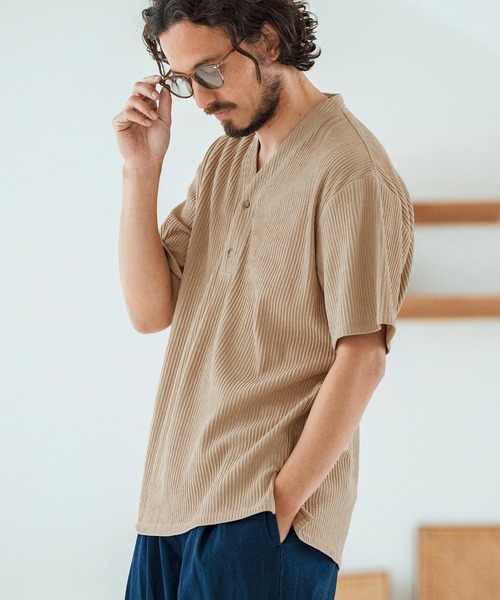 Magine(マージン)の「mt9602-Textured Jacquard Fabric Henley V-neck T-shirt Tシャツ(Tシャツ/カットソー・メンズ・ブラック/ホワイト/ベージュ・44/46/48)」の11枚目の写真