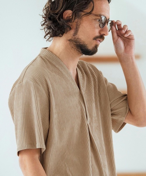 Magine(マージン)の「mt9602-Textured Jacquard Fabric Henley V-neck T-shirt Tシャツ(Tシャツ/カットソー・メンズ・ブラック/ホワイト/ベージュ・44/46/48)」の10枚目の写真