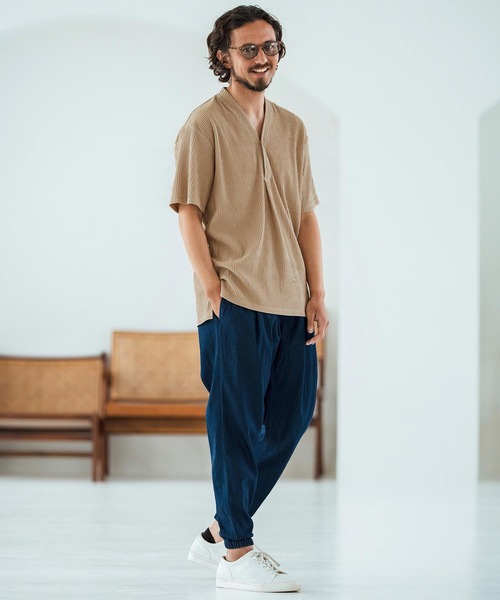 Magine(マージン)の「mt9602-Textured Jacquard Fabric Henley V-neck T-shirt Tシャツ(Tシャツ/カットソー・メンズ・ブラック/ホワイト/ベージュ・44/46/48)」の9枚目の写真
