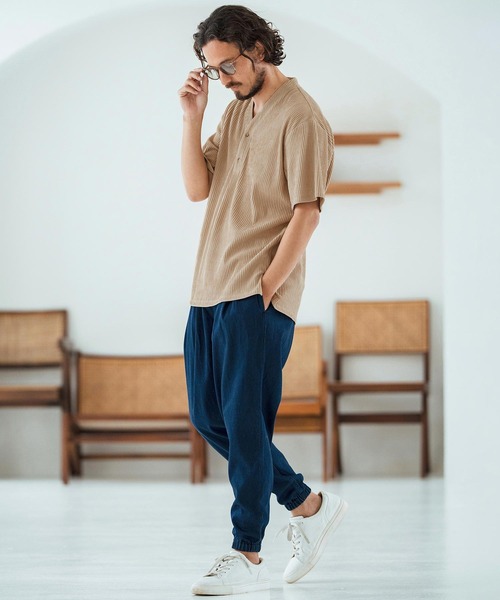 Magine(マージン)の「mt9602-Textured Jacquard Fabric Henley V-neck T-shirt Tシャツ(Tシャツ/カットソー・メンズ・ブラック/ホワイト/ベージュ・44/46/48)」の8枚目の写真