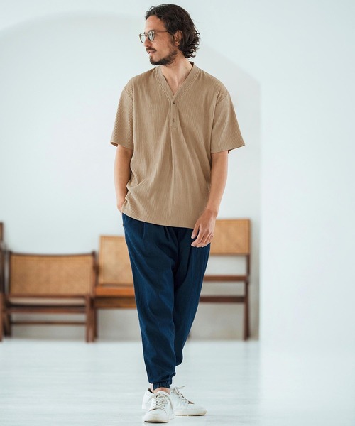 Magine(マージン)の「mt9602-Textured Jacquard Fabric Henley V-neck T-shirt Tシャツ(Tシャツ/カットソー・メンズ・ブラック/ホワイト/ベージュ・44/46/48)」の7枚目の写真