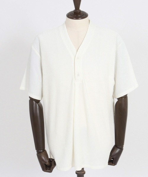 Magine(マージン)の「mt9602-Textured Jacquard Fabric Henley V-neck T-shirt Tシャツ(Tシャツ/カットソー・メンズ・ブラック/ホワイト/ベージュ・44/46/48)」の6枚目の写真