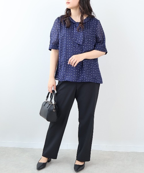 fleur by mint breeze(フルールバイミントブリーズ)の「【L~6L 大きいサイズ】ジョーゼットボウタイブラウス 半袖 春夏(シャツ/ブラウス・レディース・ブラック/ライトグレー/ネイビー・3L/4L/5L/LL/6L/L)」の15枚目の写真