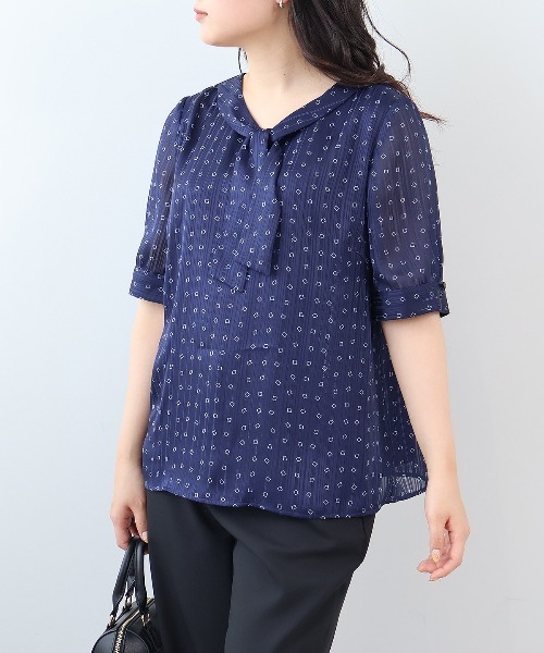 fleur by mint breeze(フルールバイミントブリーズ)の「【L~6L 大きいサイズ】ジョーゼットボウタイブラウス 半袖 春夏(シャツ/ブラウス・レディース・ブラック/ライトグレー/ネイビー・3L/4L/5L/LL/6L/L)」の18枚目の写真