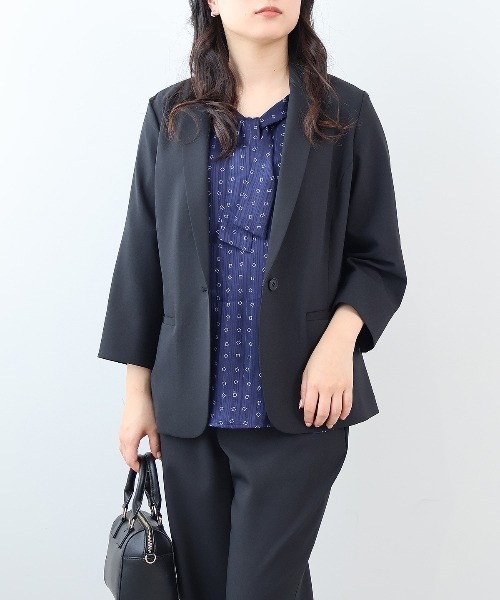 fleur by mint breeze(フルールバイミントブリーズ)の「【L~6L 大きいサイズ】ジョーゼットボウタイブラウス 半袖 春夏(シャツ/ブラウス・レディース・ブラック/ライトグレー/ネイビー・3L/4L/5L/LL/6L/L)」の8枚目の写真