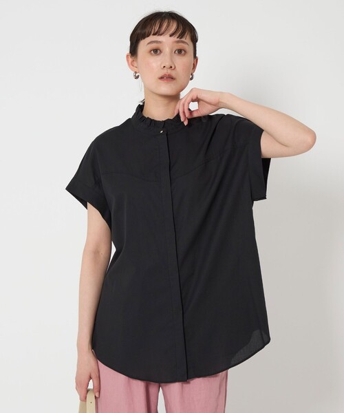 ブラウス シャツ フリルネック フレンチスリーブ ブラウス レディース セール】フリルネック フレンチスリーブ ブラウス（シャツ