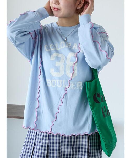 ehka sopo（エヘカソポ）の「カレッジプリントメローロンT（Tシャツ/カットソー・レディース・ネイビー/サックスブルー/オフホワイト・F）」の3枚目の写真