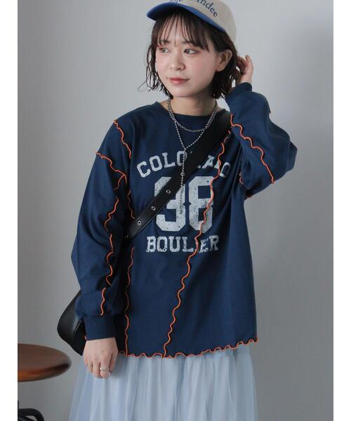 ehka sopo（エヘカソポ）の「カレッジプリントメローロンT（Tシャツ/カットソー・レディース・ネイビー/サックスブルー/オフホワイト・F）」の4枚目の写真