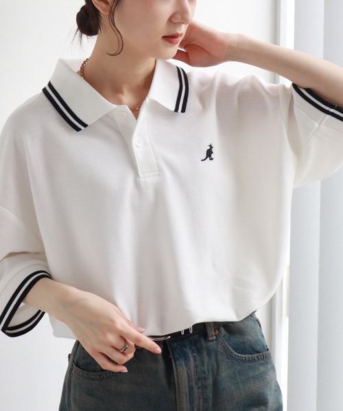 KANGOL（カンゴール）の「【KANGOL/カンゴール】 配色ライン入り 鹿の子 半袖 ポロシャツ（ポロシャツ・メンズ・チャコールグレー/ライトグレー/ブラック×ホワイト/ブラック×ブルー/ホワイト×レッド/ホワイト×ブラック/ネイビー/ブラウン・M/L/XL）」の3枚目の写真