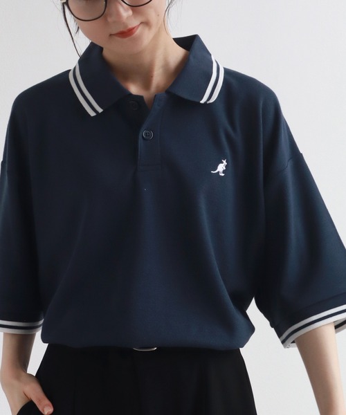 KANGOL（カンゴール）の「【KANGOL/カンゴール】 配色ライン入り 鹿の子 半袖 ポロシャツ（ポロシャツ・メンズ・チャコールグレー/ライトグレー/ブラック×ホワイト/ブラック×ブルー/ホワイト×レッド/ホワイト×ブラック/ネイビー/ブラウン・M/L/XL）」の8枚目の写真