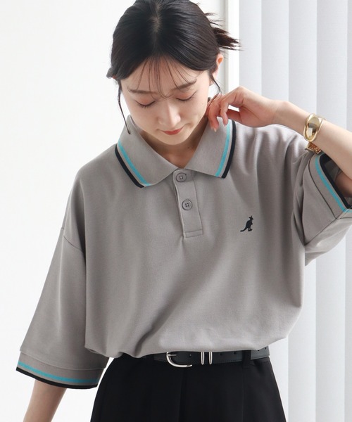 KANGOL（カンゴール）の「【KANGOL/カンゴール】 配色ライン入り 鹿の子 半袖 ポロシャツ（ポロシャツ・メンズ・チャコールグレー/ライトグレー/ブラック×ホワイト/ブラック×ブルー/ホワイト×レッド/ホワイト×ブラック/ネイビー/ブラウン・M/L/XL）」の6枚目の写真