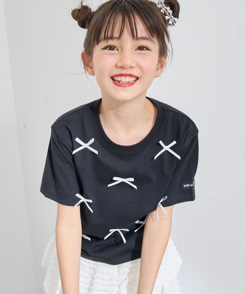 donk リボンtシャツ kiosquecc セール】ミニリボン付きTシャツ/カットソー（Tシャツ/カットソー