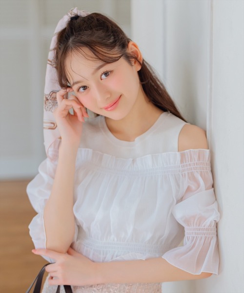 WILLSELECTION(ウィルセレクション)の「レイヤード風オフショルニットプルオーバー(ニット/セーター・レディース・ブラック/オフホワイト/ピンク・FREE)」の2枚目の写真