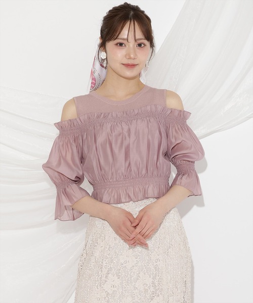 WILLSELECTION(ウィルセレクション)の「レイヤード風オフショルニットプルオーバー(ニット/セーター・レディース・ブラック/オフホワイト/ピンク・FREE)」の3枚目の写真