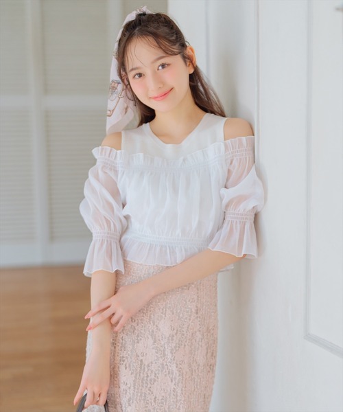 WILLSELECTION(ウィルセレクション)の「レイヤード風オフショルニットプルオーバー(ニット/セーター・レディース・ブラック/オフホワイト/ピンク・FREE)」の6枚目の写真