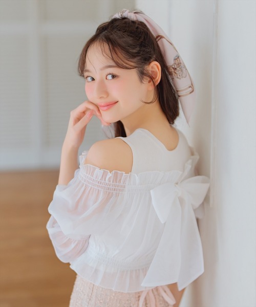 WILLSELECTION(ウィルセレクション)の「レイヤード風オフショルニットプルオーバー(ニット/セーター・レディース・ブラック/オフホワイト/ピンク・FREE)」の7枚目の写真