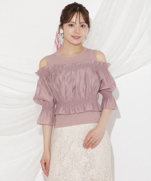 WILLSELECTION(ウィルセレクション)の「レイヤード風オフショルニットプルオーバー(ニット/セーター・レディース・ブラック/オフホワイト/ピンク・FREE)」の14枚目の写真