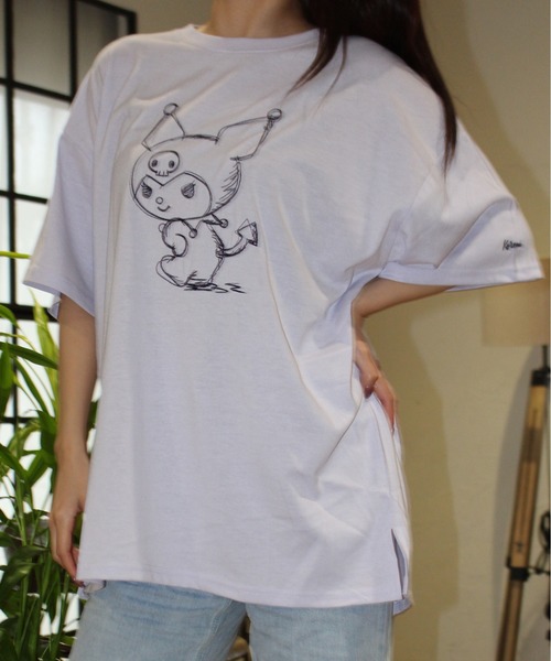 sanrio(サンリオ)の「【Sanrio/サンリオ】総刺繍 半袖BIGTシャツ ポチャっこ/シナモロール/クロミ/マイメロディ(Tシャツ/カットソー・レディース・アクア/ライラック/ブラック/ピンク・M/L)」の4枚目の写真