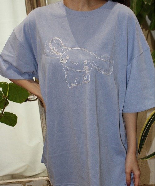 sanrio(サンリオ)の「【Sanrio/サンリオ】総刺繍 半袖BIGTシャツ ポチャっこ/シナモロール/クロミ/マイメロディ(Tシャツ/カットソー・レディース・アクア/ライラック/ブラック/ピンク・M/L)」の3枚目の写真