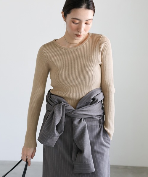 select MOCA(セレクトモカ)の「クルーネックリブニット(ニット/セーター・レディース・グレー/ライトグレー/オリーブ/グレイッシュベージュ/ブラック/アイボリー・FREE)」の5枚目の写真