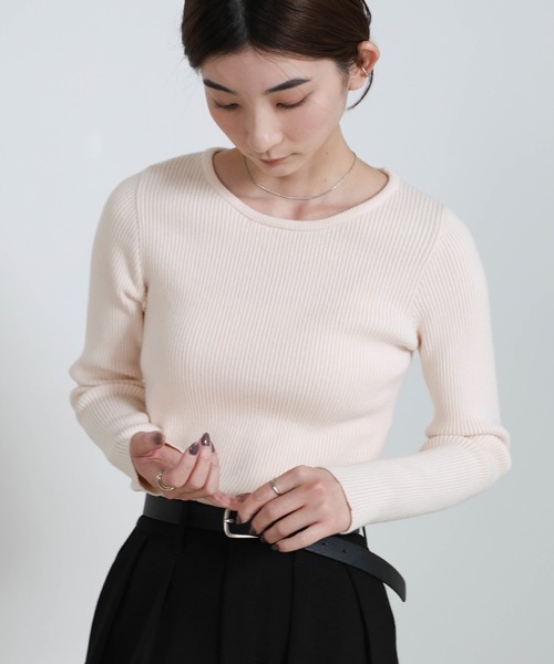 select MOCA(セレクトモカ)の「クルーネックリブニット(ニット/セーター・レディース・グレー/ライトグレー/オリーブ/グレイッシュベージュ/ブラック/アイボリー・FREE)」の1枚目の写真