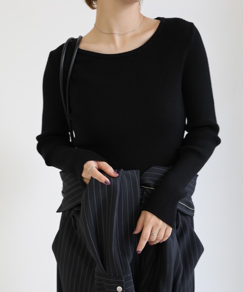 select MOCA(セレクトモカ)の「クルーネックリブニット(ニット/セーター・レディース・グレー/ライトグレー/オリーブ/グレイッシュベージュ/ブラック/アイボリー・FREE)」の2枚目の写真