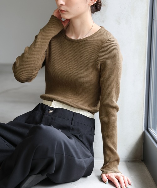 select MOCA(セレクトモカ)の「クルーネックリブニット(ニット/セーター・レディース・グレー/ライトグレー/オリーブ/グレイッシュベージュ/ブラック/アイボリー・FREE)」の13枚目の写真