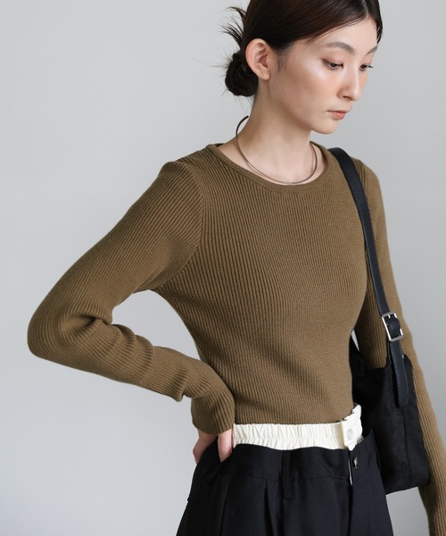 select MOCA(セレクトモカ)の「クルーネックリブニット(ニット/セーター・レディース・グレー/ライトグレー/オリーブ/グレイッシュベージュ/ブラック/アイボリー・FREE)」の14枚目の写真