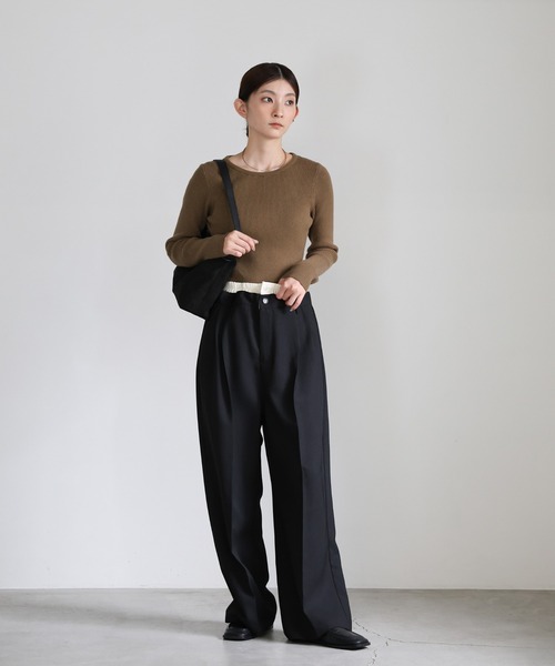 select MOCA(セレクトモカ)の「クルーネックリブニット(ニット/セーター・レディース・グレー/ライトグレー/オリーブ/グレイッシュベージュ/ブラック/アイボリー・FREE)」の7枚目の写真