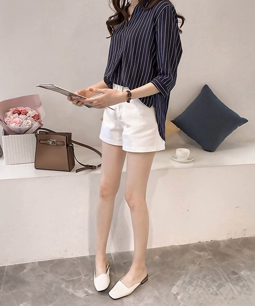 blackdia ocean（ブラックダイヤオーシャン）の「blackdia ocean ノーカラー ストライプシャツ（シャツ/ブラウス・レディース・ライトピンク/ホワイト/ライトブルー/ネイビー・LARGE/MEDIUM）」の15枚目の写真
