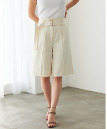 【新品】STRATA ／エストラータ／ステッチハーフパンツ／ホワイト／Sサイズ 注目の「Sサイズ向けブランド」で発見！低身長でも子供に見え